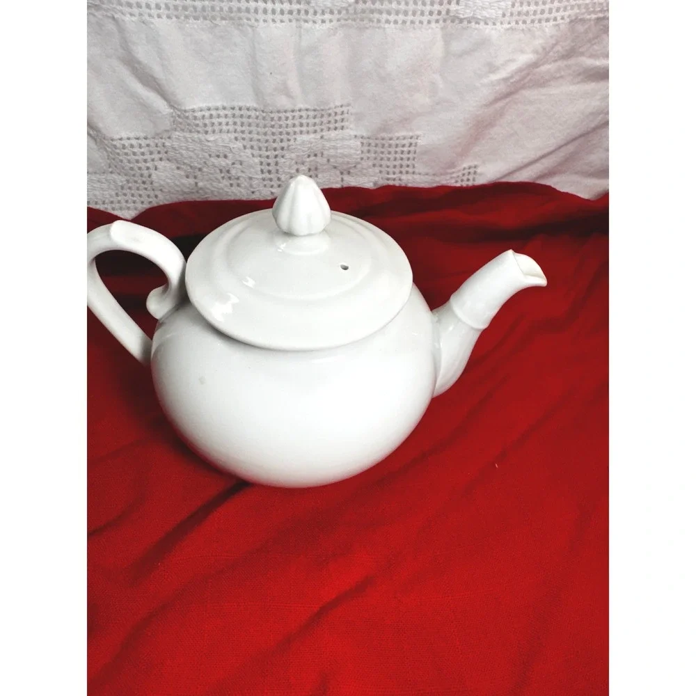Vintage White Ceramic Teapot Made in France Glossy Porcelain Tea Pot with Lid